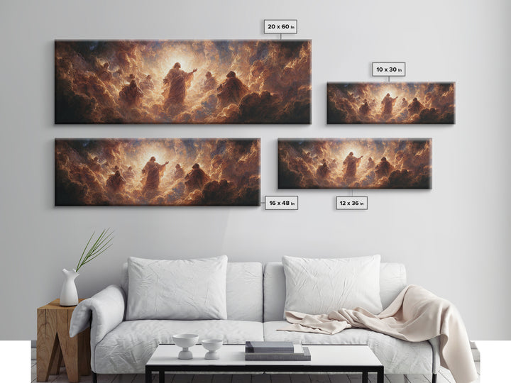 Radiant Ascension Of Christ Surrounded By Disciples Religious Wall Art Framed Canvas Print Spiritual Home Decor