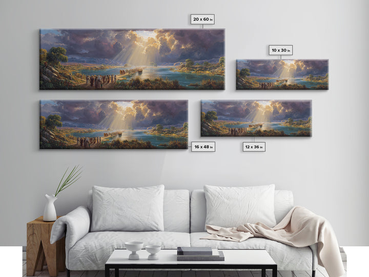Beautiful Dramatic Sunset Landscape Over River With Walking People Fine Art Print Wall Art For Living Room Framed Canvas Print