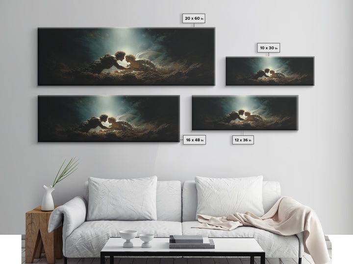 Romantic Mythical Lovers Surrounded By Dramatic Light Fine Art Painting Framed Canvas Print For Wall Decor