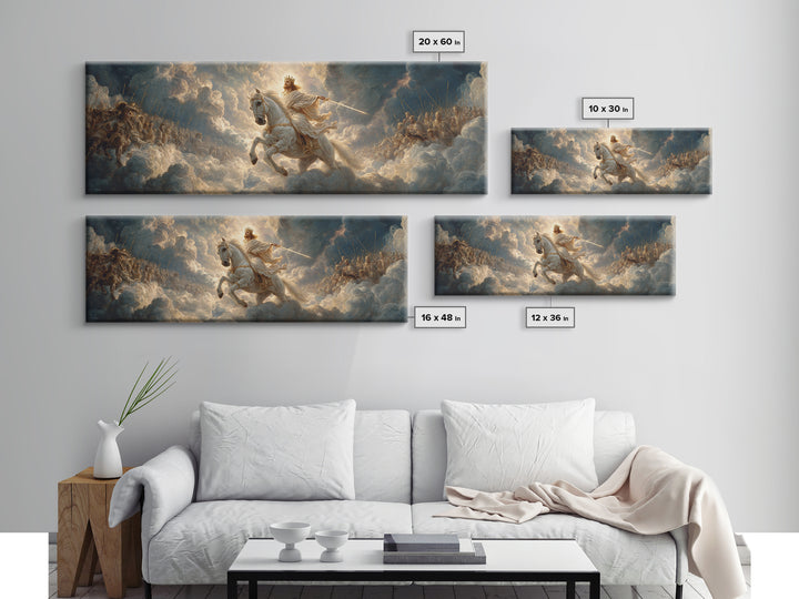 Epic Legendary Knight On White Horse Charging Battle Scene Framed Canvas Print Medieval Wall Art Dramatic Art