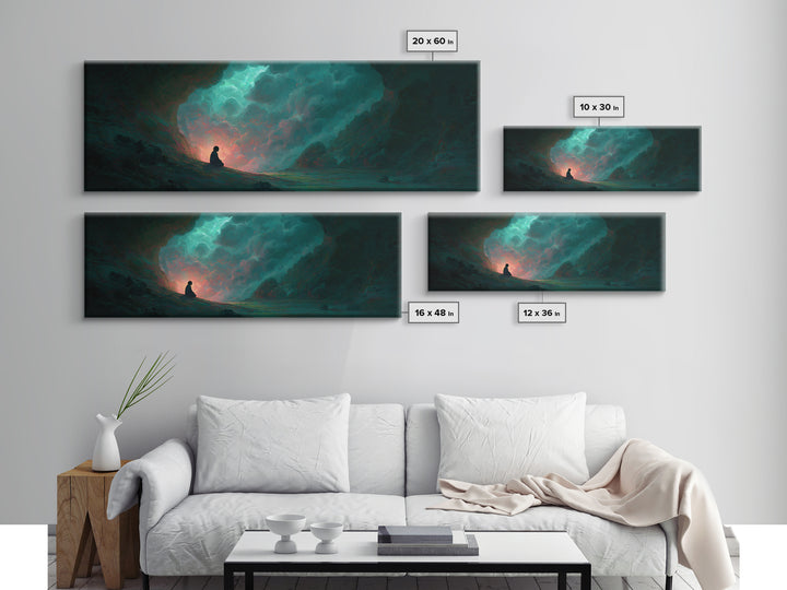 Meditating Figure In Mystical Cave With Glowing Light And Nature Elements Wall Art