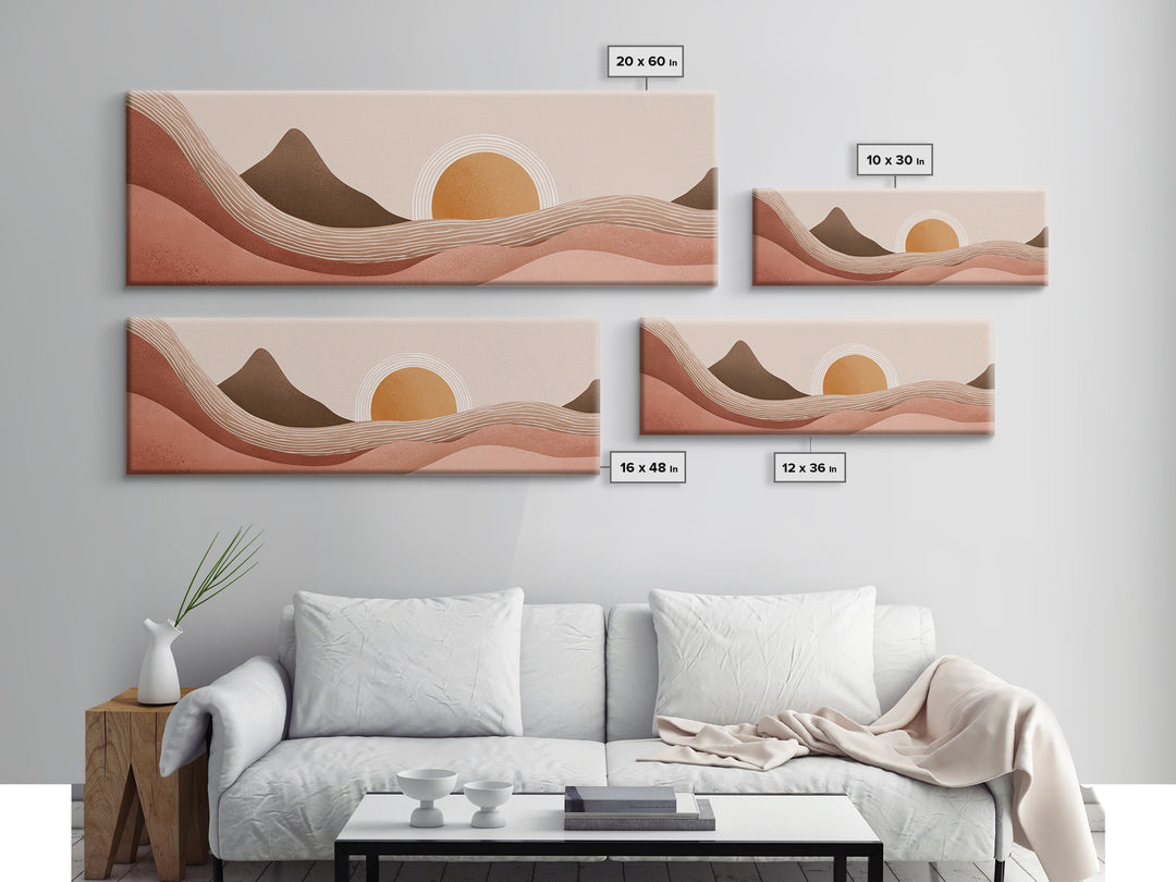 Desert Sunset Abstract Landscape Wall Art, Terracotta Mountain Canvas Print, Southwest Boho Living Room Decor, Wide Wall Art