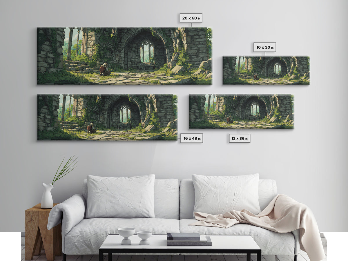 Serene Ruins With Adventurer In Medieval Stone Archway Wall Art Perfect For Home Decor Lovers And Fantasy Enthusiasts Framed Canvas Print