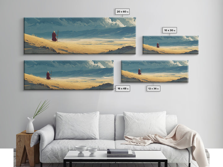 Solitary Traveler On Vast Desert Landscape With Dramatic Clouds Wall Art Canvas Print For Home Decor