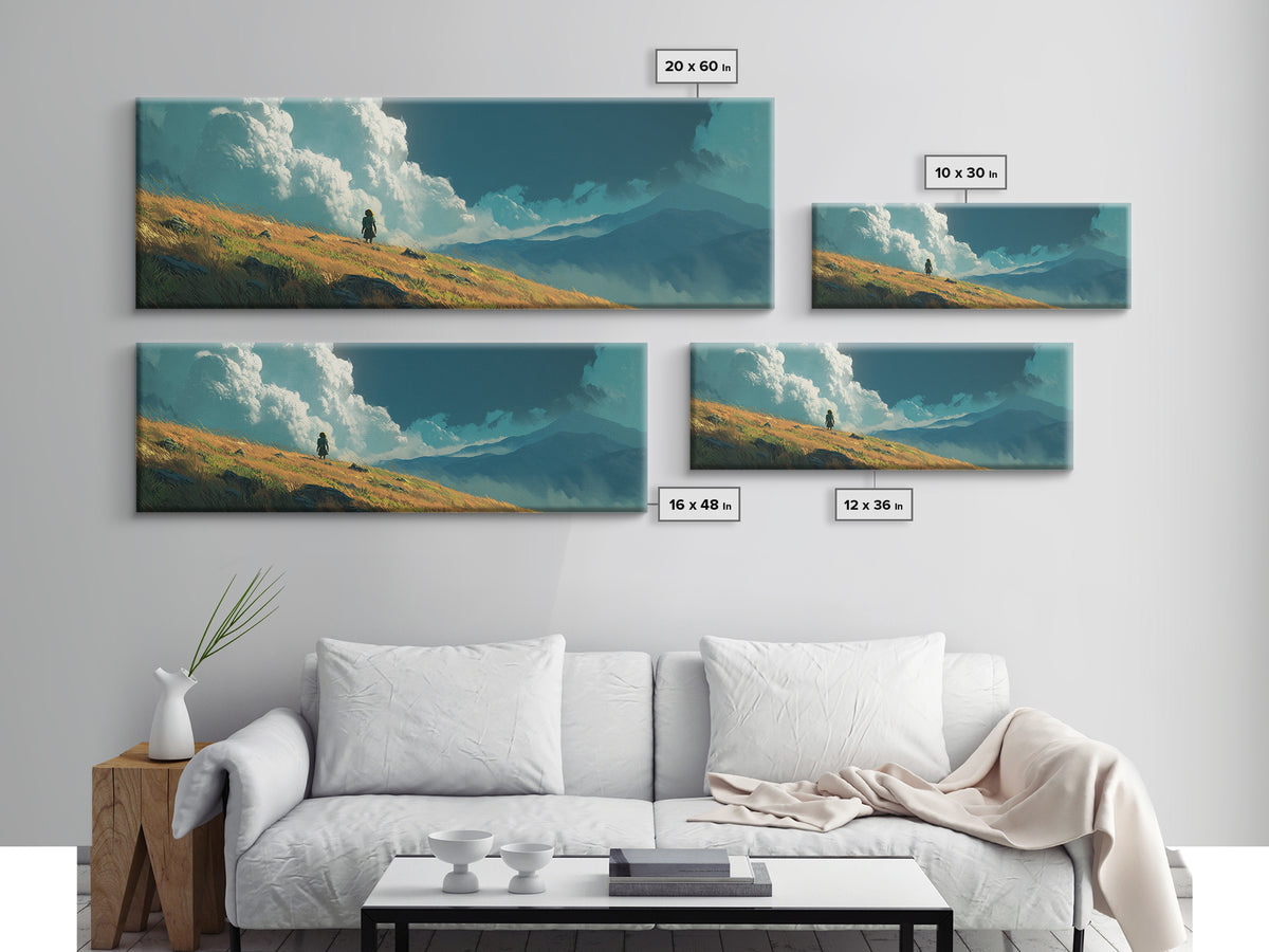 Peaceful Boat Under Blustery Sky Calm Seascape Watercolor Painting Style Wall Art Canvas Print