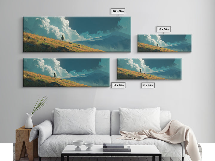 Peaceful Boat Under Blustery Sky Calm Seascape Watercolor Painting Style Wall Art Canvas Print