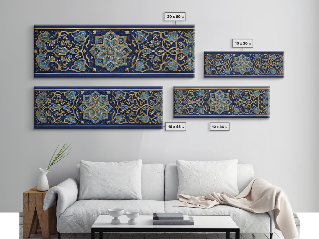 Intricate Middle Eastern Blue And Gold Patterned Islamic Art Decor Wall Art Canvas Print