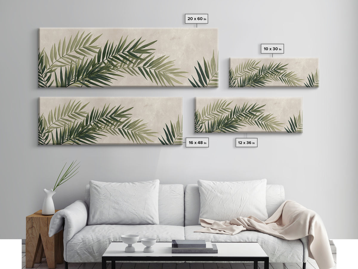 Palm Leaf Botanical Wall Art, Green Tropical Canvas Print, Coastal Boho Home Decor, Modern Nature Above Bed Wall Decor Print