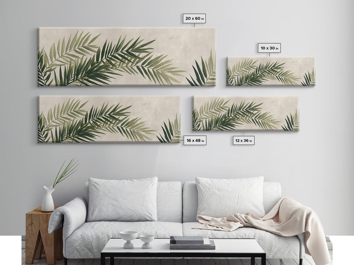 Palm Leaf Botanical Wall Art, Green Tropical Canvas Print, Coastal Boho Home Decor, Modern Nature Above Bed Wall Decor Print