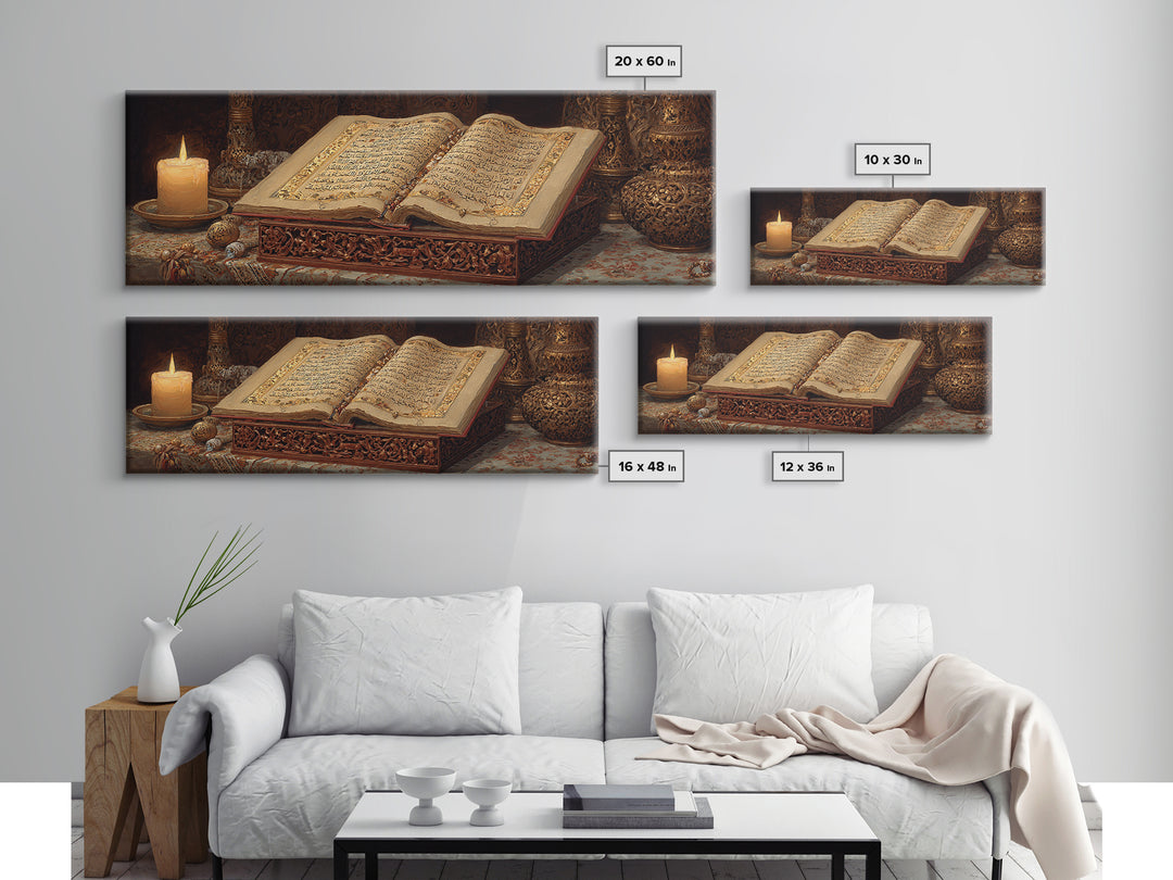 Intricate Handcrafted Ornate Religious Manuscript Painting With Candle And Gold Detailing Wall Art Canvas Print