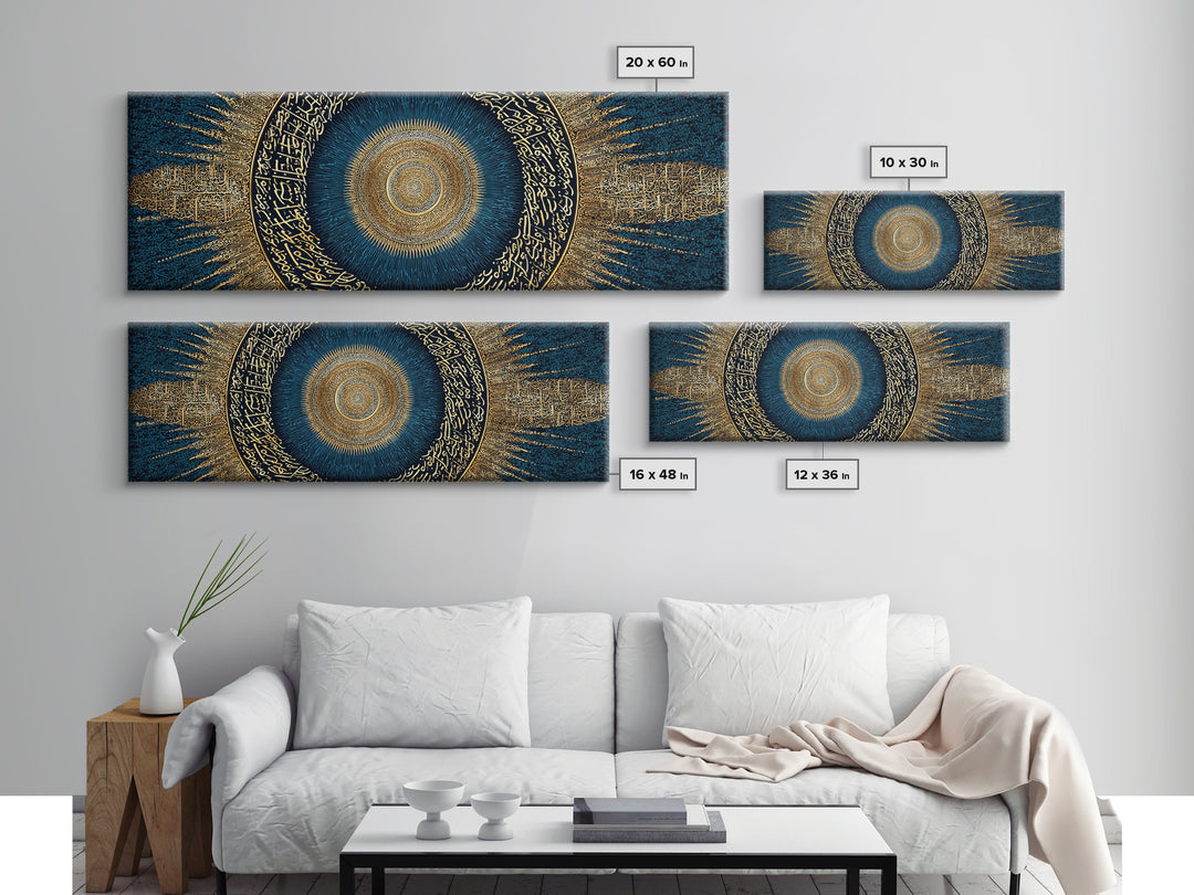 Intricate Golden Arabic Calligraphy Mandala On Deep Blue Background Canvas Print Modern Wall Art