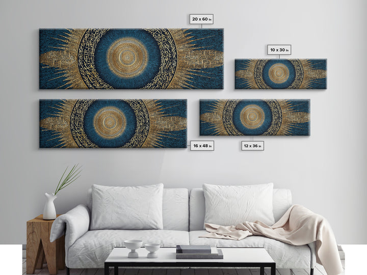 Intricate Golden Arabic Calligraphy Mandala On Deep Blue Background Canvas Print Modern Wall Art