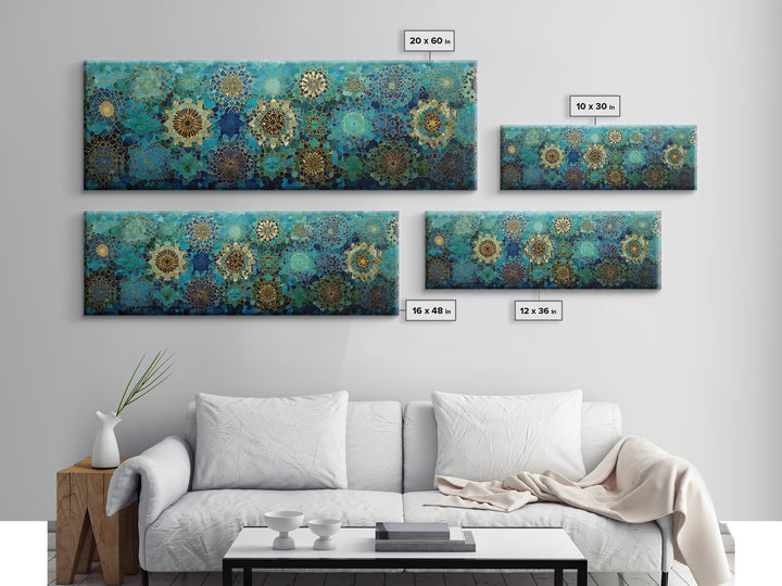 Intricate Green And Blue Moroccan Mosaic Pattern Abstract Wall Art Canvas Print For Exotic Home Decor Gift