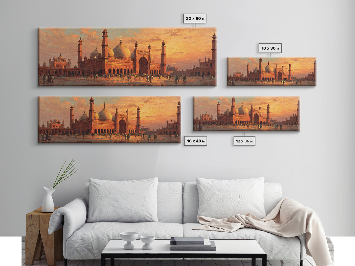 Sunset Over Lavish Mosque Oil Painting Wall Art Framed Canvas Print With Vibrant Orange Skies And Historical Architecture Home Decor