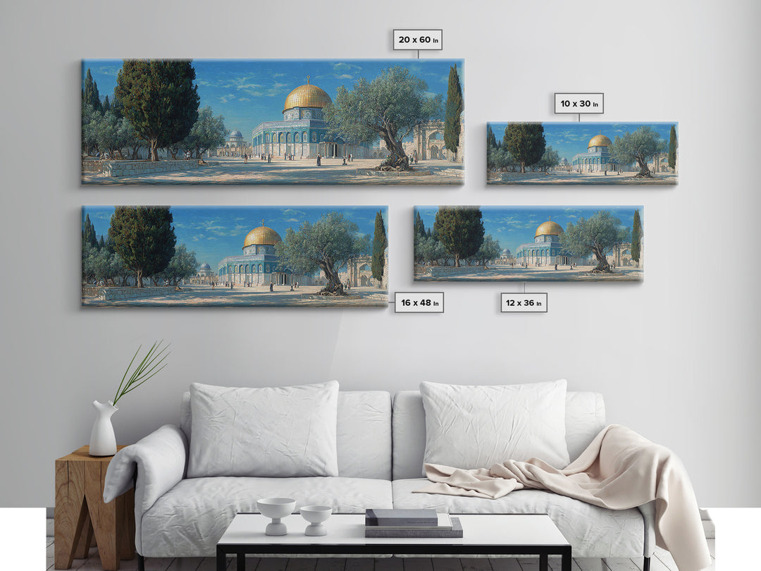 Vivid Middle Eastern Architecture Painting With Golden Dome And Olive Trees Captivating Historical Wall Art