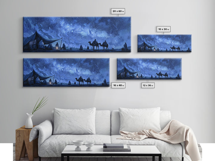 Mystical Desert Night Scene With Campfire And Stargazing Nomads Wall Art Framed Canvas Print For Rustic Home Decor