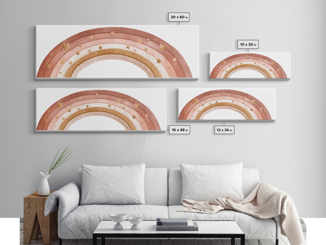 Boho Pastel Rainbow Nursery Wall Art, Pink Neutral Canvas Print, Girls Room Decor Baby Shower Gift And Kids Room Decor Art