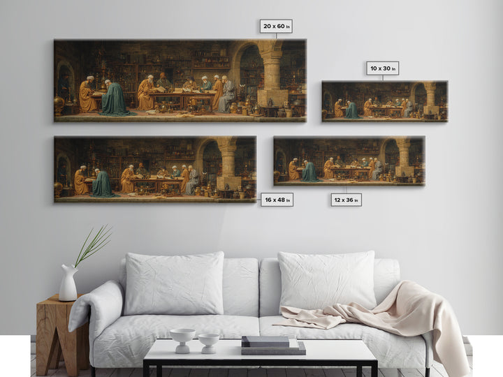 Intricate Middle Eastern Study Scene With Scholars And Books Classic Style Oil Painting Wall Art Framed Canvas Print