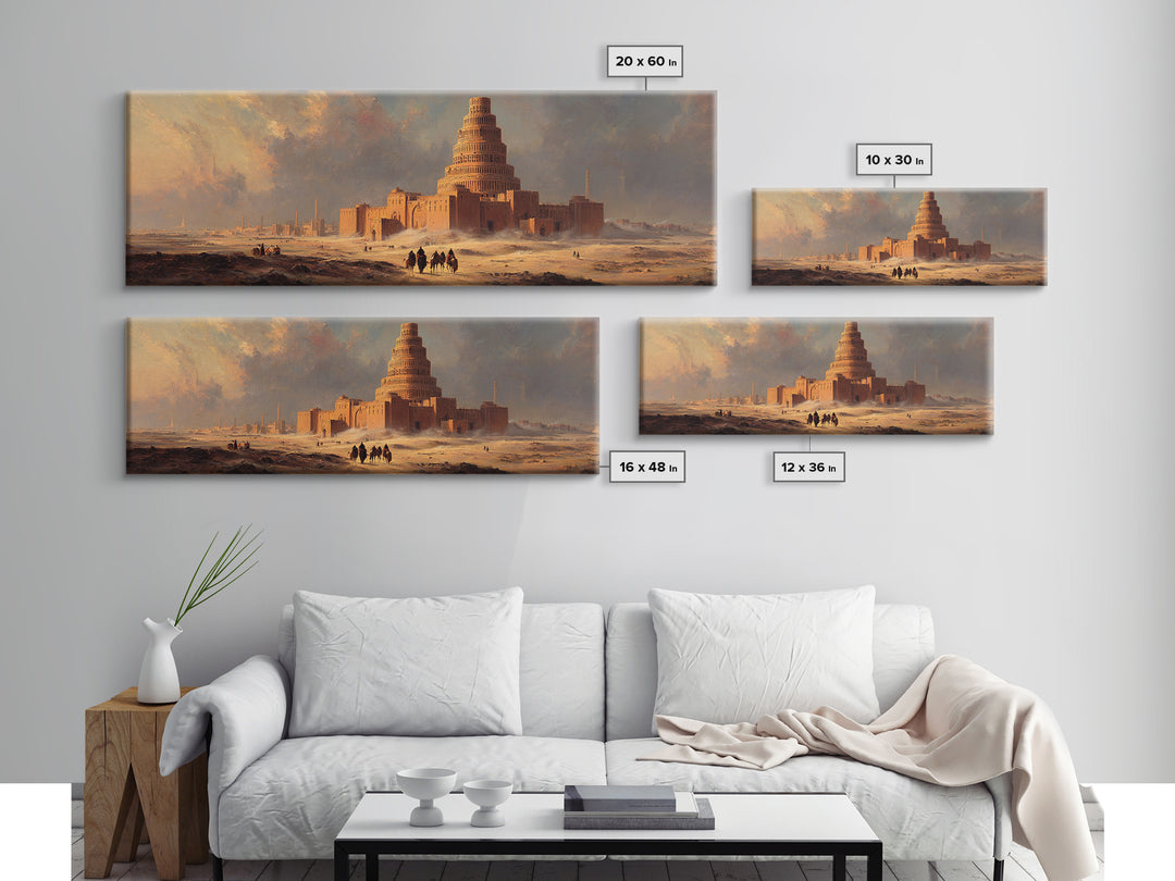 Ancient Desert Ziggurat At Sunrise Canvas Print, Fantasy Architecture Wall Art, Babylon Tower Landscape, Warm Neutral Decor