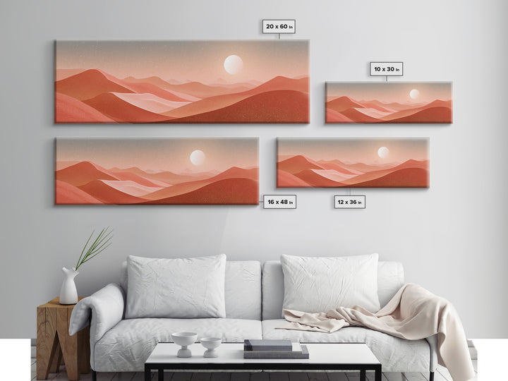 Terracotta Desert Hills Sunset Wall Art, Modern Landscape Canvas Print, Earth Tone Decor For Living Room And Office Decor