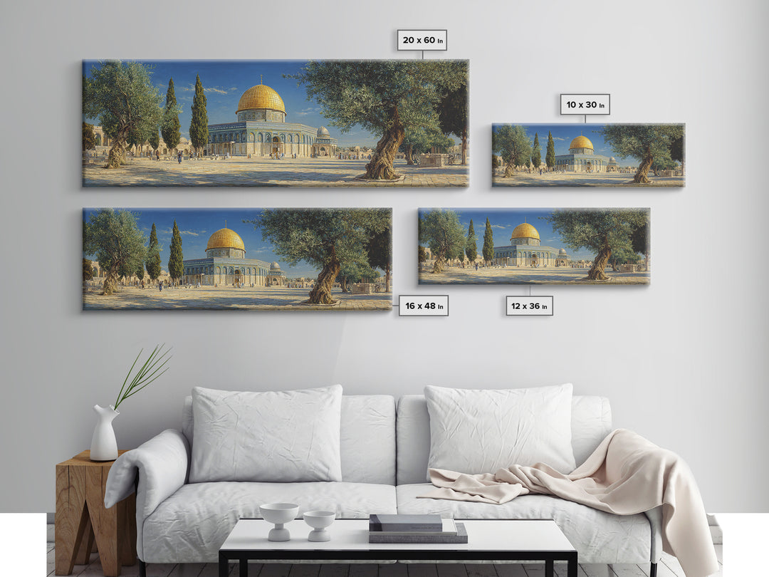 Beautiful Dome Mosque Courtyard With Olive Trees Under Blue Sky Traditional Middle Eastern Oil Painting Wall Art