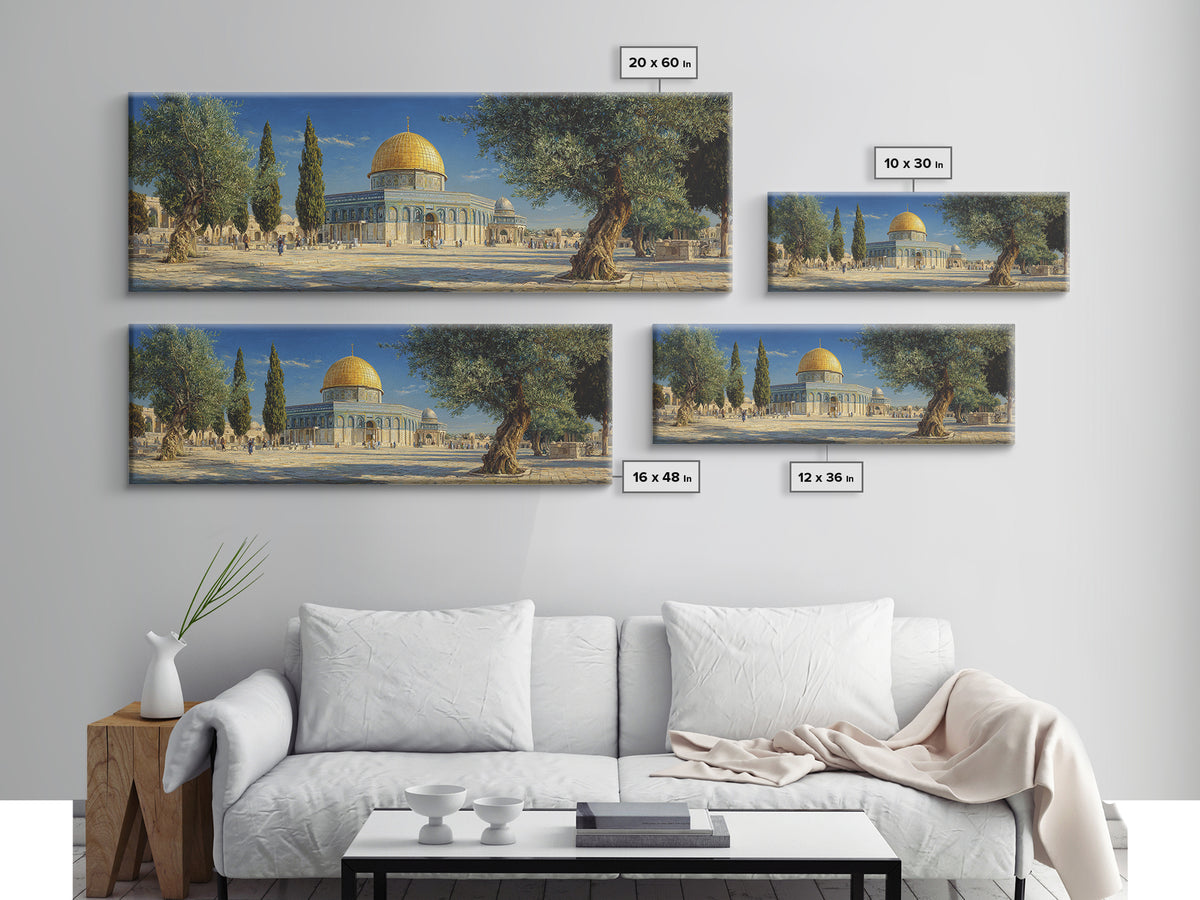 Beautiful Dome Mosque Courtyard With Olive Trees Under Blue Sky Traditional Middle Eastern Oil Painting Wall Art