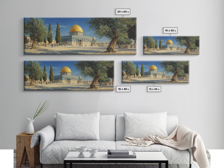 Beautiful Dome Mosque Courtyard With Olive Trees Under Blue Sky Traditional Middle Eastern Oil Painting Wall Art