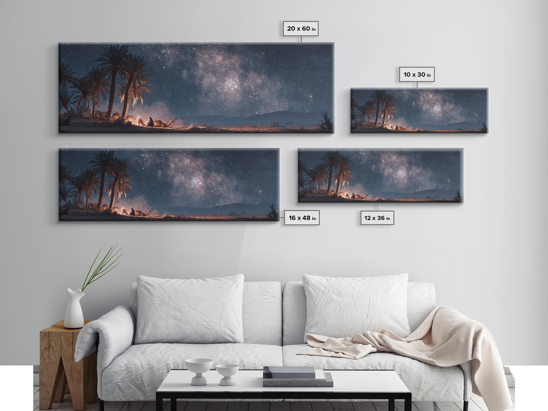 Enchanting Desert Night With Caravan And Starry Sky Mystical Wall Art Canvas Print For Boho Decor