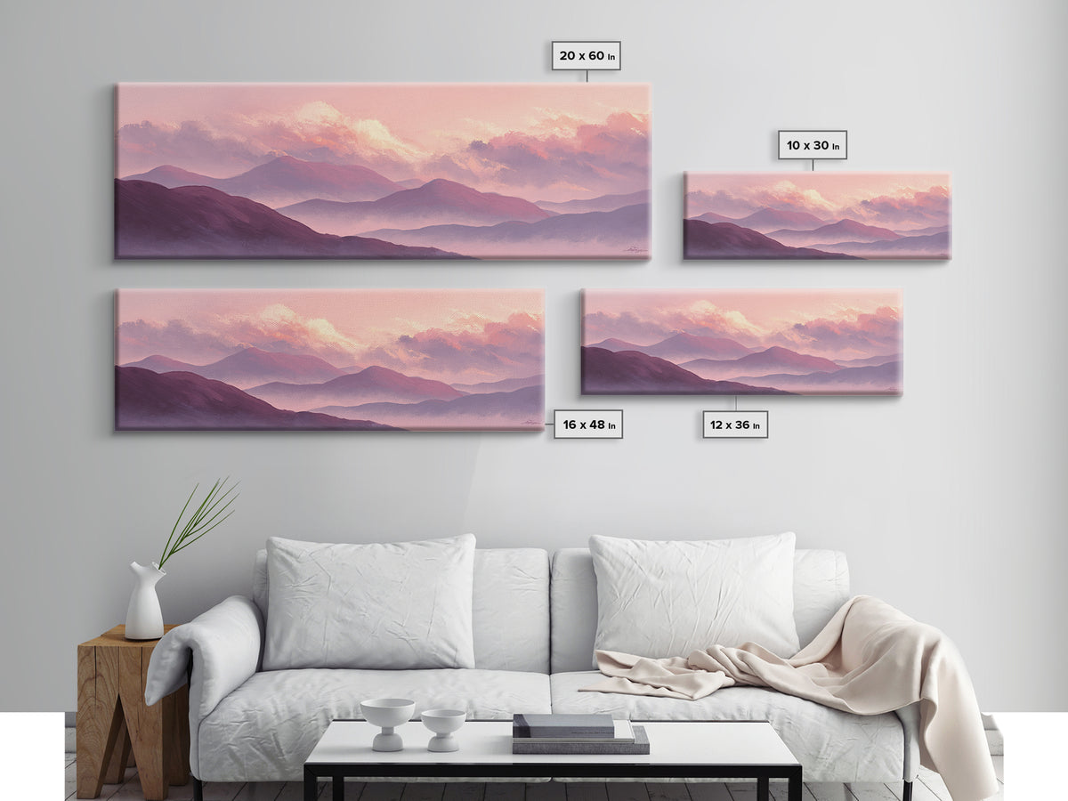 Misty Purple Mountains At Sunrise Wall Art, Modern Landscape Canvas Print, Calming Bedroom Decor And Living Room Wall Art Prints