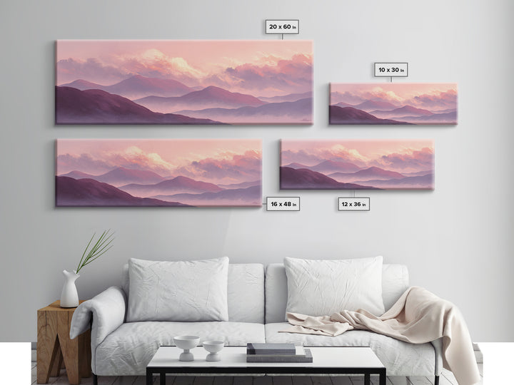 Misty Purple Mountains At Sunrise Wall Art, Modern Landscape Canvas Print, Calming Bedroom Decor And Living Room Wall Art Prints