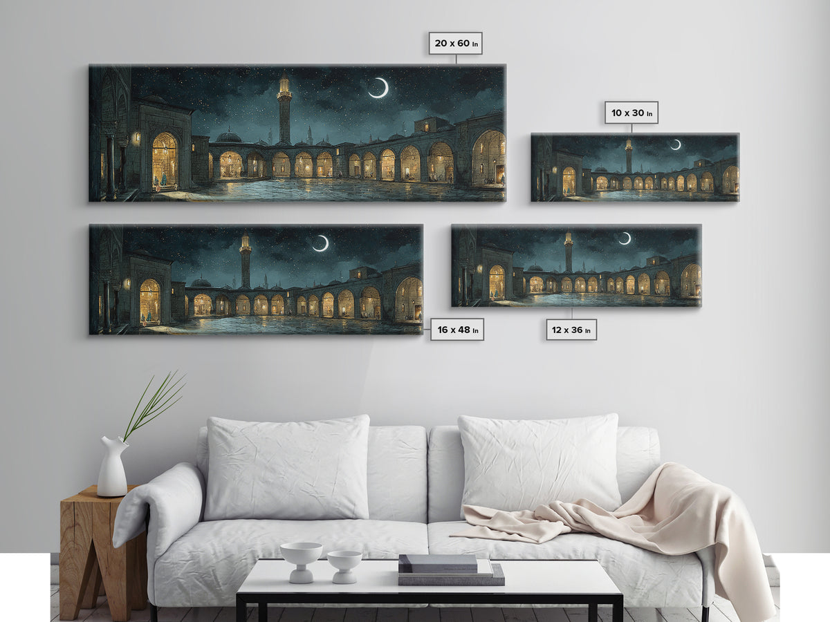 Enchanting Night Courtyard With Starry Sky And Crescent Moon - Magical Wall Art Canvas Print For Bedroom And Living Room Decor