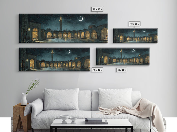 Enchanting Night Courtyard With Starry Sky And Crescent Moon - Magical Wall Art Canvas Print For Bedroom And Living Room Decor
