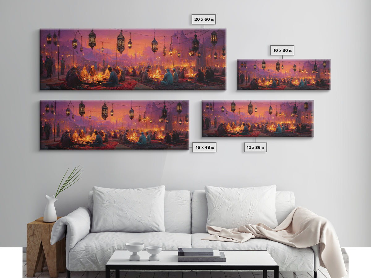 Vibrant Middle Eastern Night Festival With Lanterns And People Enjoying Colorful Celebration Framed Canvas Print
