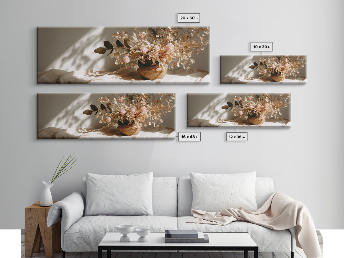Warm Dried Flower Bowl Still Life Canvas Print, Neutral Botanical Wall Art, Boho Shelf Decor, Earth Tone Home Decor, Gift For Her