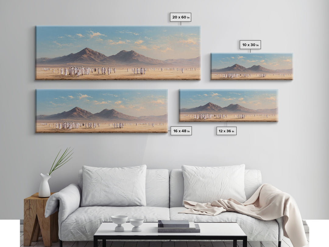 Spiritual Pilgrimage Across Expansive Desert Landscape With Mountaintops Wall Art