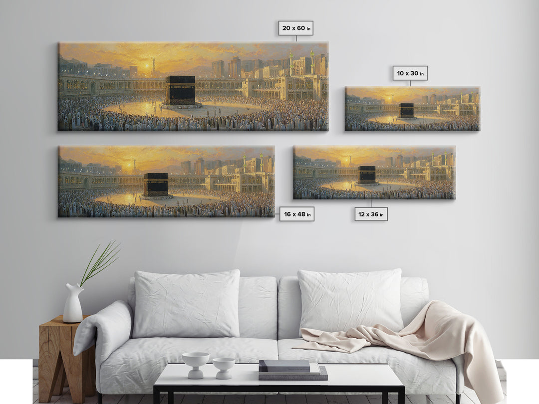 Kaaba At Mecca During Hajj Framed Canvas Print, Islamic Wall Art, Prayer Room Decor, Muslim Gift, Panoramic Mosque Art Print
