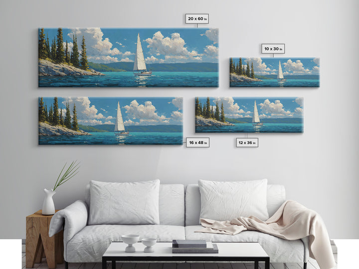 Sailboat At Sea Blue Water Maritime Painting Canvas Print Wall Art For Coastal Home Decor And Nautical Wall Decoration