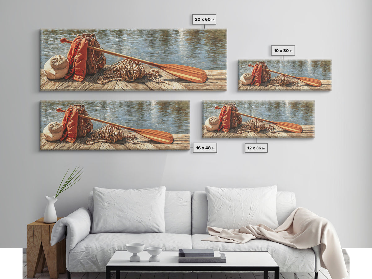 Peaceful Canoe Scene Painting With Person Rowing On Golden Water Reflecting Sunset Natural Wall Art