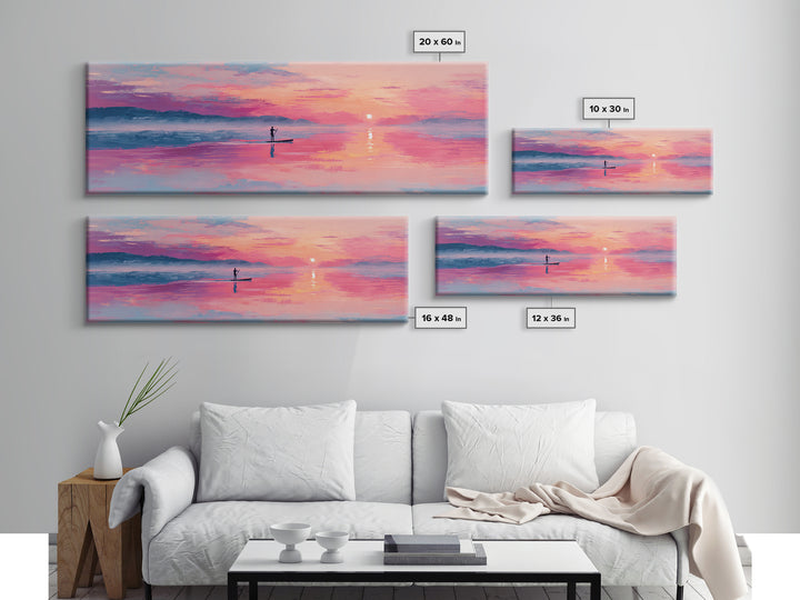 Serene Paddleboarder At Sunset With Pink Purple Sky Wall Art Canvas Print For Coastal Home Decor