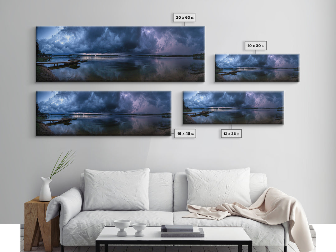 Dramatic Stormy Lake Panorama With Powerful Clouds And Calm Water Reflections Canvas Print