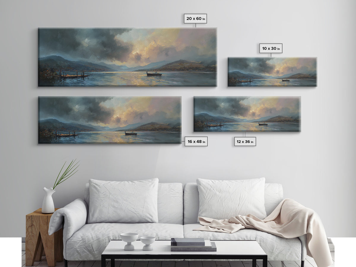 Atmospheric Lake At Dusk With Glowing Sky And Mountain Silhouette Canvas Print Modern Landscape Wall Art For Elegant Home Decor