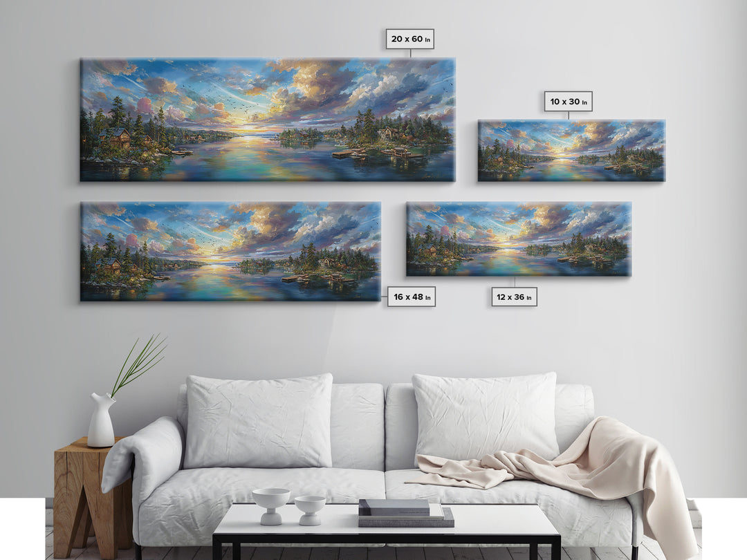 Serene Sunset Landscape Painting Wall Art Framed Canvas Print Vibrant Nature Scene With Lake And Mountains Home Decor