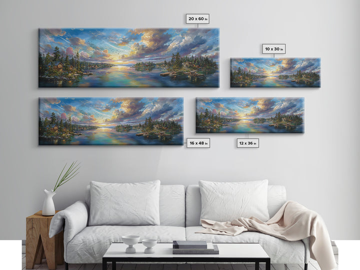 Serene Sunset Landscape Painting Wall Art Framed Canvas Print Vibrant Nature Scene With Lake And Mountains Home Decor