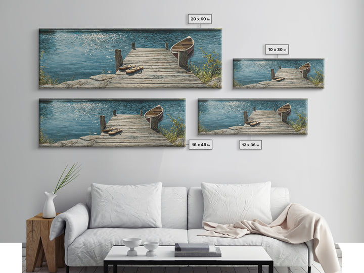 Rustic Lakeside Dock With Flip Flops Oil Painting Wall Art Framed Canvas Print Featuring Serene Water Scene And Cozy Summer Vibes