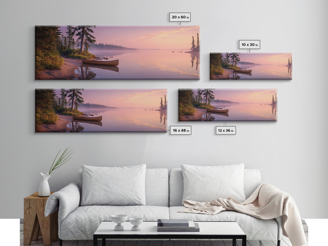 Majestic Sunset Over Misty Lake Landscape Painting Wall Art Canvas Print Rustic Nature Wall Decor