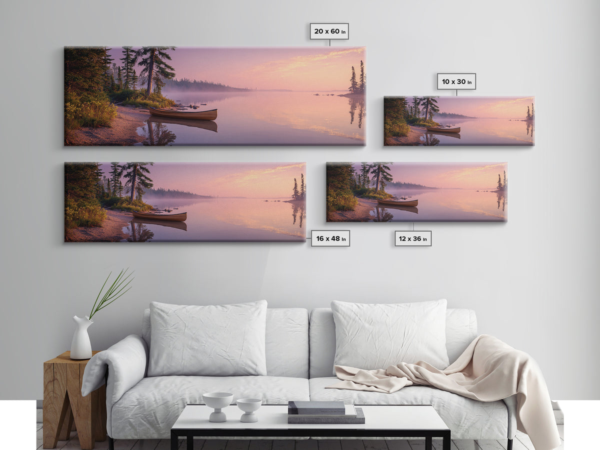 Majestic Sunset Over Misty Lake Landscape Painting Wall Art Canvas Print Rustic Nature Wall Decor