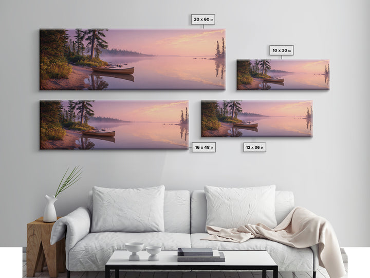 Majestic Sunset Over Misty Lake Landscape Painting Wall Art Canvas Print Rustic Nature Wall Decor