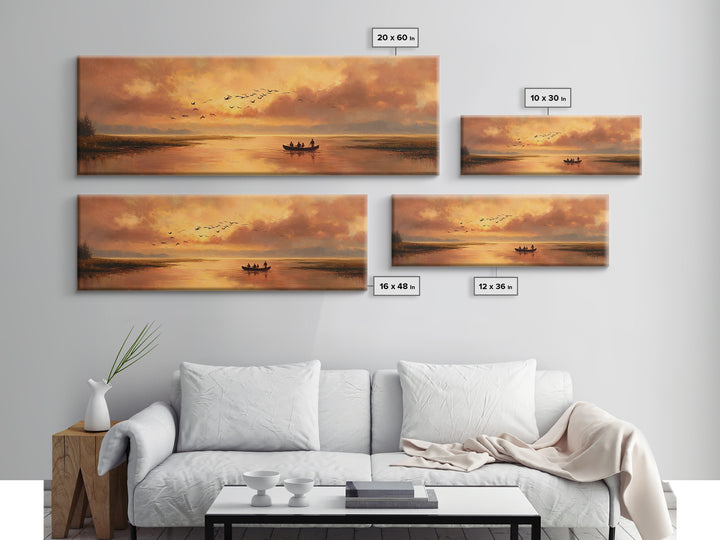 Majestic Canvas Print Featuring Golden Light Over Calm River With Silhouetted Boat Serene Landscape Art For Living Room Home Decor And Tranquil Spaces
