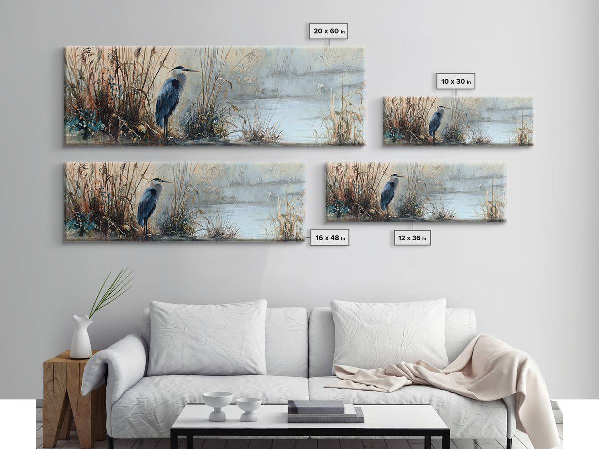 Detailed Watercolor Painting Of Heron By Misty Lakeside Capturing Serene Nature Wall Art Print
