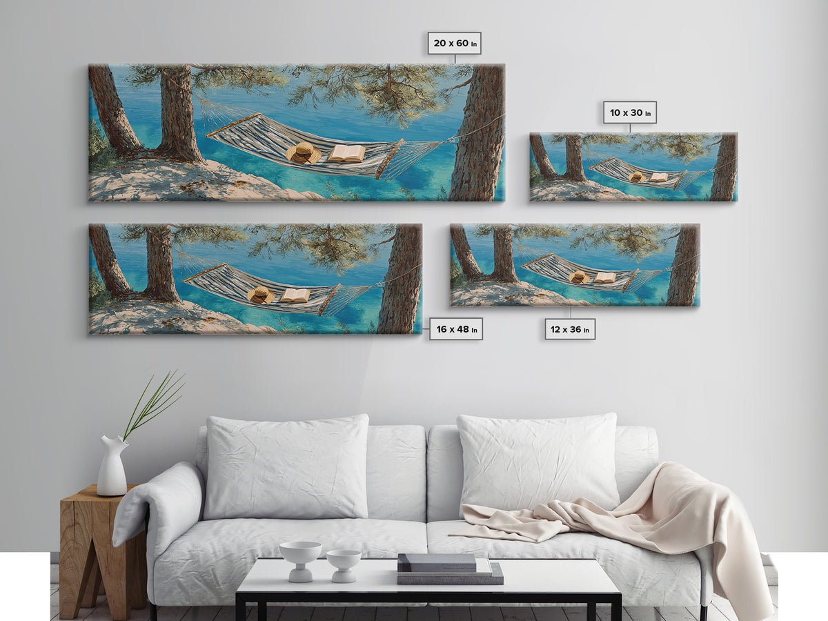 Coastal Hammock By Turquoise Water Wall Art, Beach House Canvas Print, Relaxing Nature Decor, Summer Lake House Gift For Her